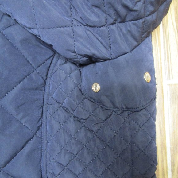 Zara Navy Quilted Puffer Jacket with Brown Trim - Picture 6 of 13